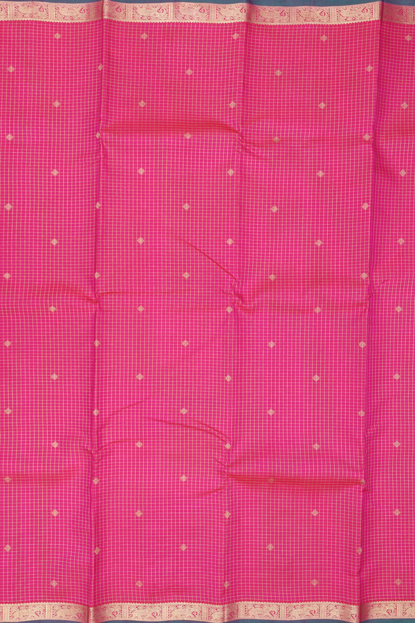Kanchipuram Silk Saree In Rani Pink With Checks Design