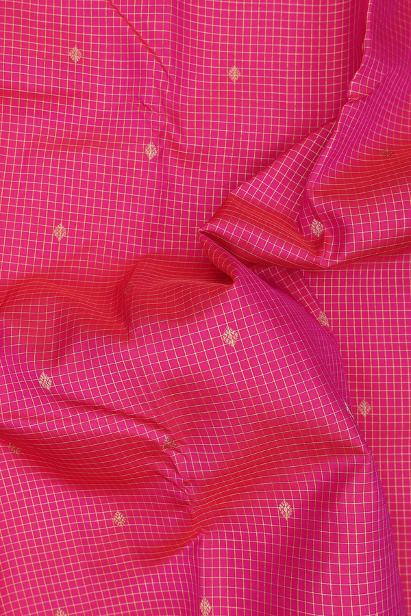 Kanchipuram Silk Saree In Rani Pink With Checks Design