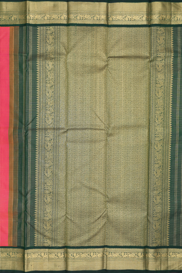 Kanchipuram Silk Saree In Coral Pink With Stripes Design