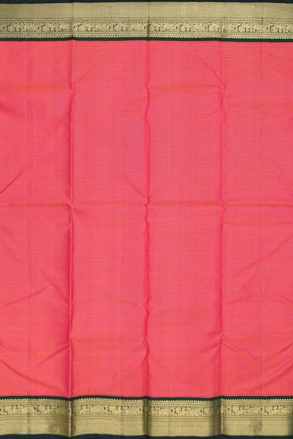 Kanchipuram Silk Saree In Coral Pink With Stripes Design