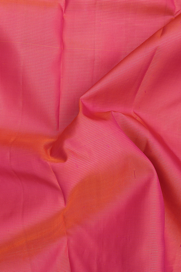 Kanchipuram Silk Saree In Coral Pink With Stripes Design