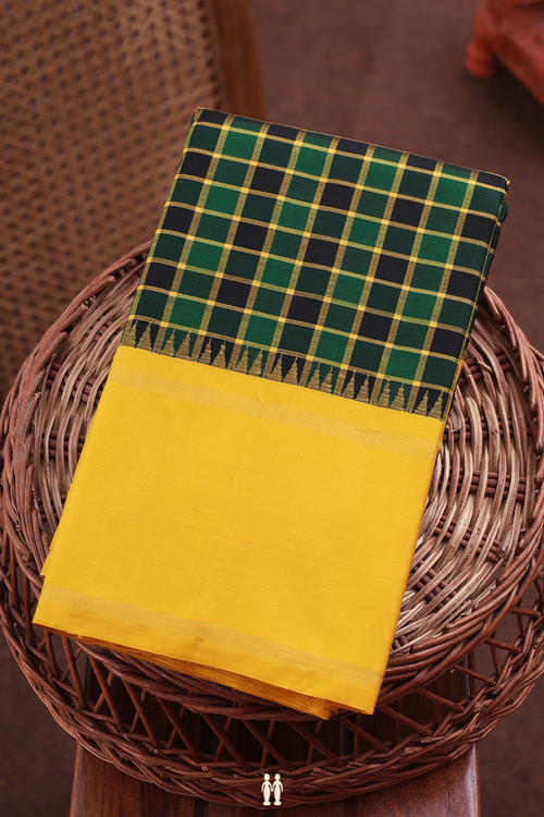 Kanchipuram Silk Saree In Black And Green With Checks Design