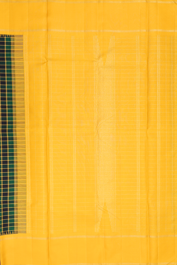 Kanchipuram Silk Saree In Black And Green With Checks Design