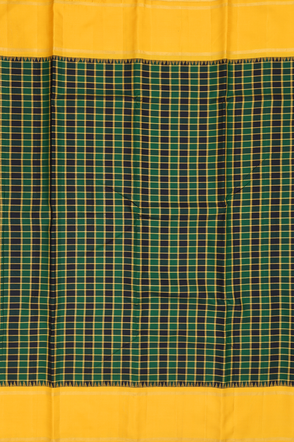 Kanchipuram Silk Saree In Black And Green With Checks Design