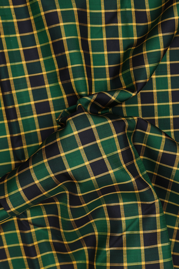 Kanchipuram Silk Saree In Black And Green With Checks Design