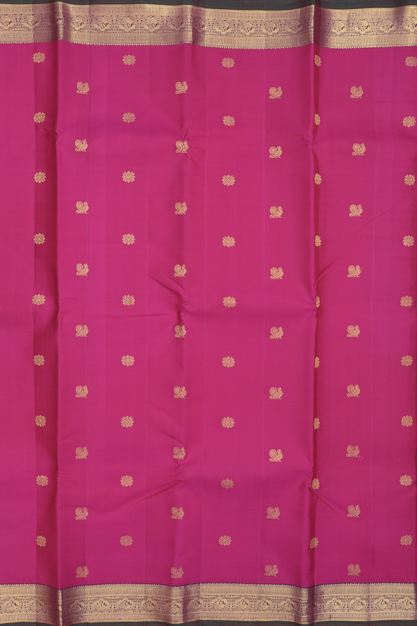 Kanchipuram Silk Saree In Dark Pink With Peacock Buttas