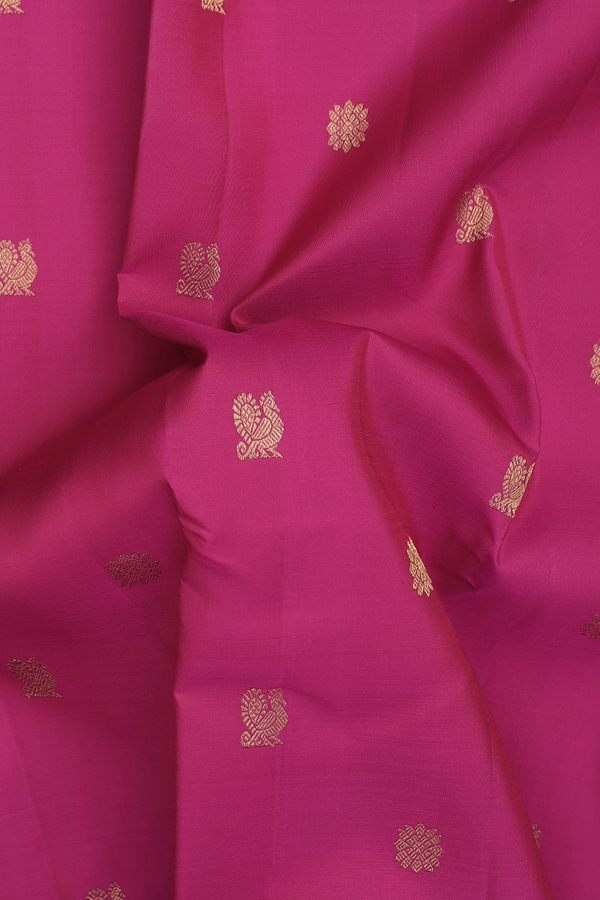 Kanchipuram Silk Saree In Dark Pink With Peacock Buttas