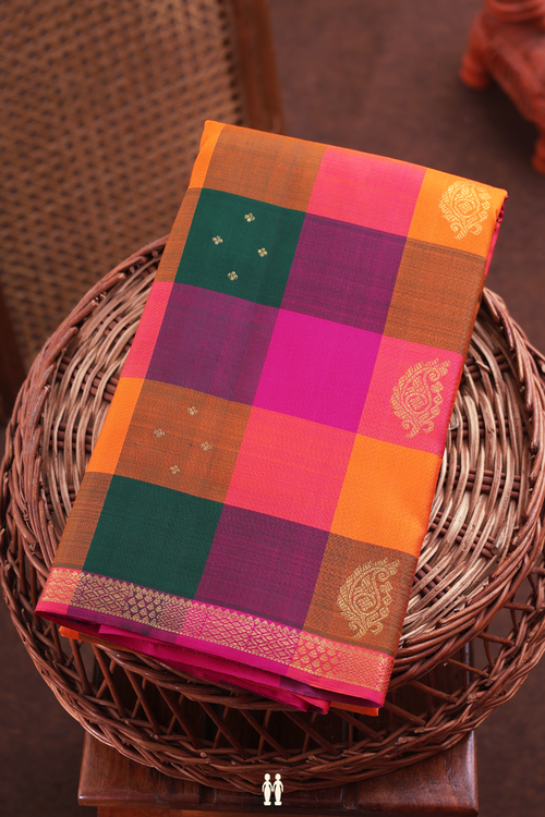 Kanchipuram Silk Saree In Multicolor With Checks Design