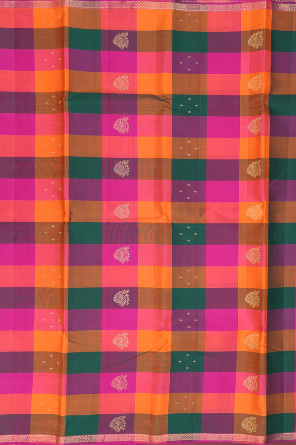 Kanchipuram Silk Saree In Multicolor With Checks Design