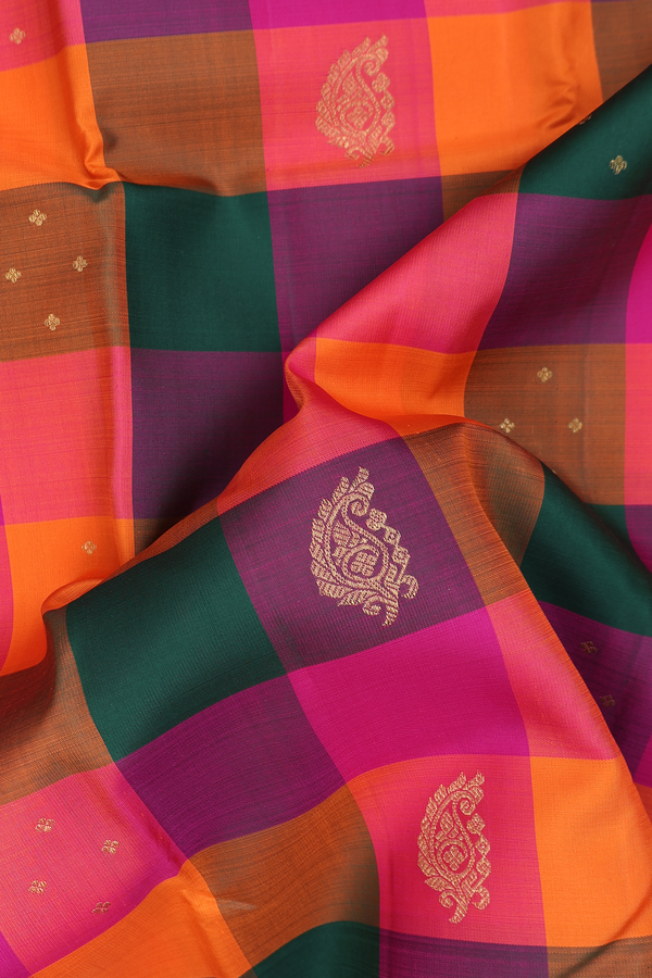 Kanchipuram Silk Saree In Multicolor With Checks Design