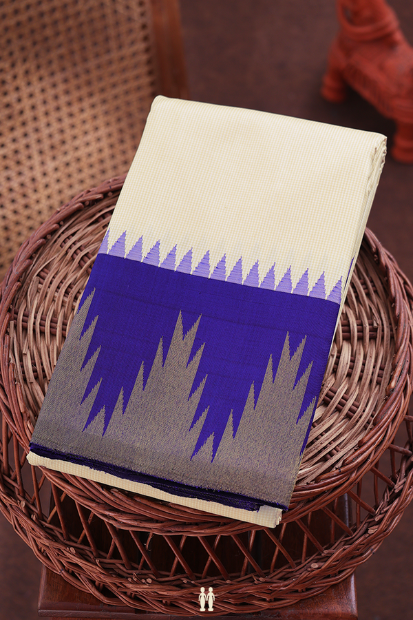 Kanchipuram Silk Saree In Off White With Checks Design