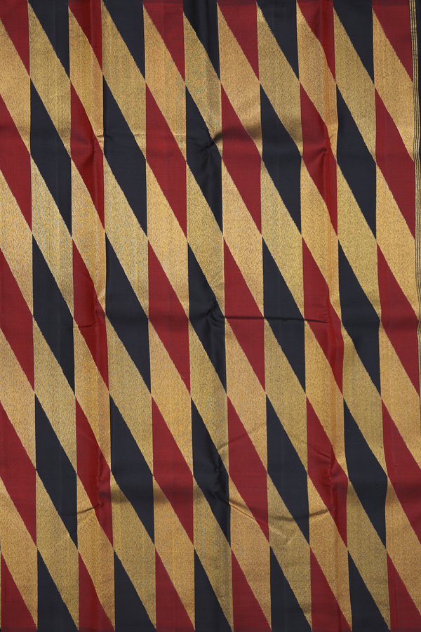 Kanchipuram Silk Saree In Black With Geometric Design