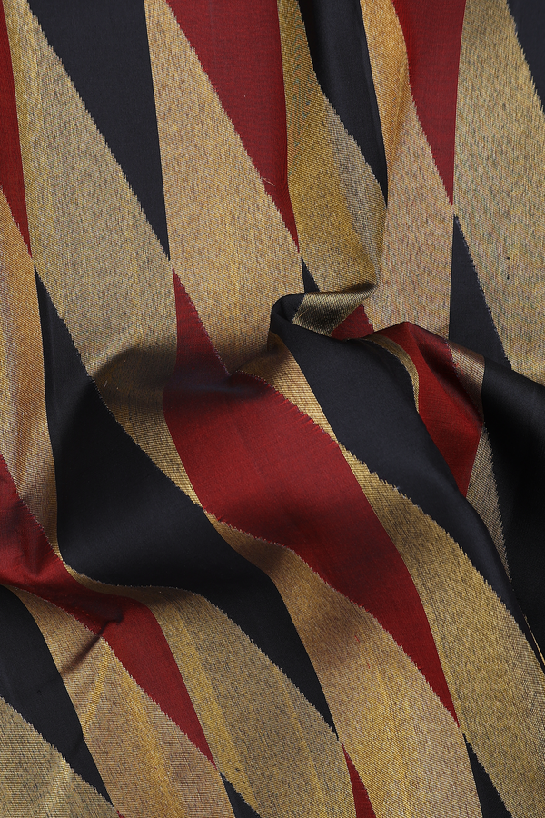 Kanchipuram Silk Saree In Black With Geometric Design