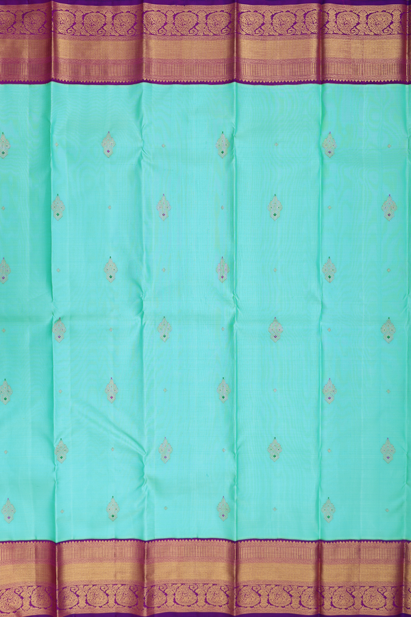 Kanchipuram Silk Saree In Tiffany Blue With Zari Buttas
