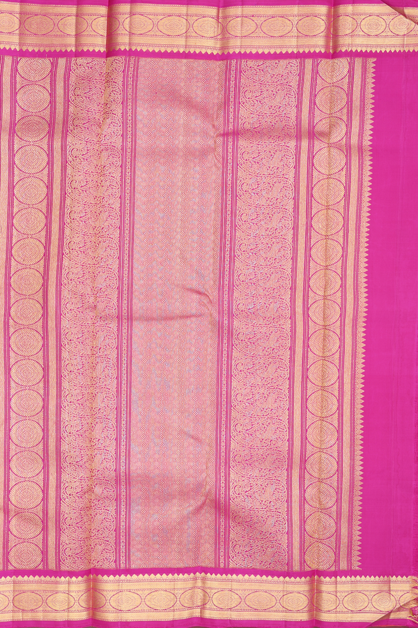 Kanchipuram Silk Saree In Pink And Orange With Stripes Design