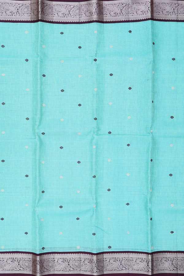 Linen Kanchipuram Silk Saree Green Along Stripes With Buttas