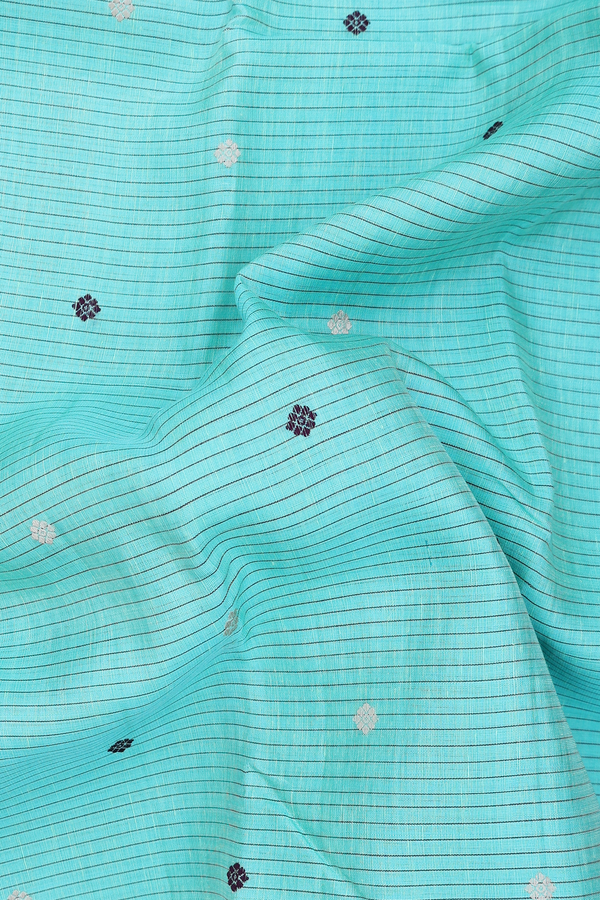 Linen Kanchipuram Silk Saree Green Along Stripes With Buttas