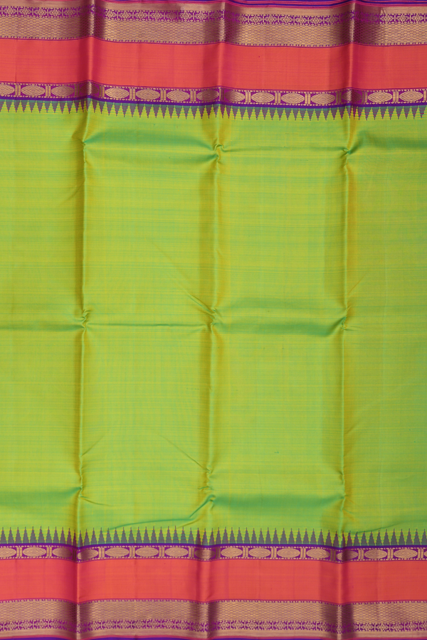 Kanchipuram Silk Saree In Lime Green With Contrast Border