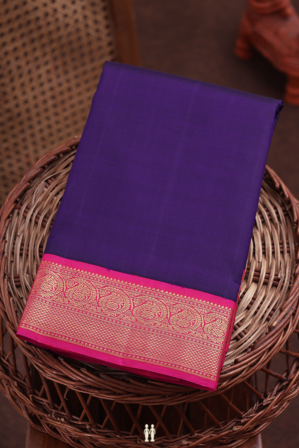 Kanchipuram Silk Saree In Regal Purple With Contrast Border