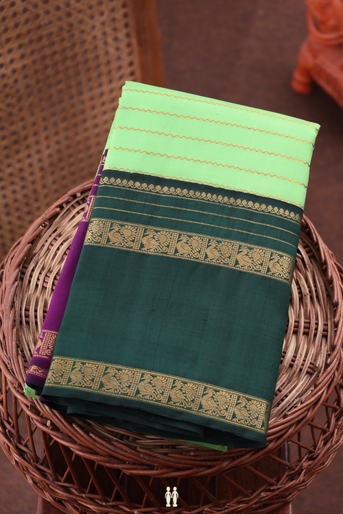 Kanchipuram Silk Saree In Light Green With Stripes Design