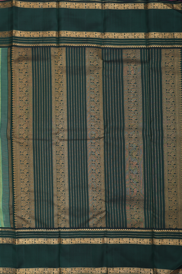 Kanchipuram Silk Saree In Light Green With Stripes Design