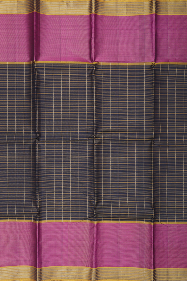 Kanchipuram Silk Saree In Black With Checks Design