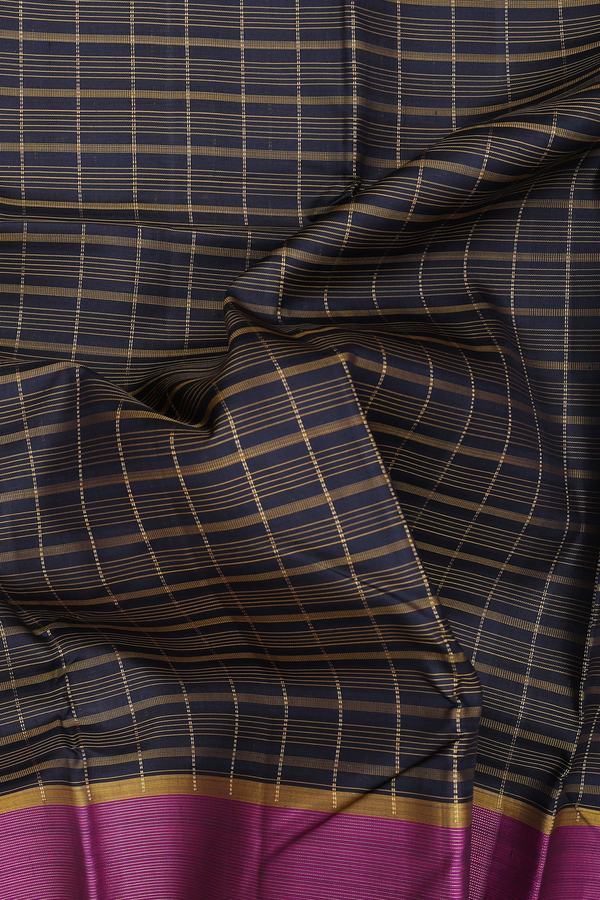 Kanchipuram Silk Saree In Black With Checks Design