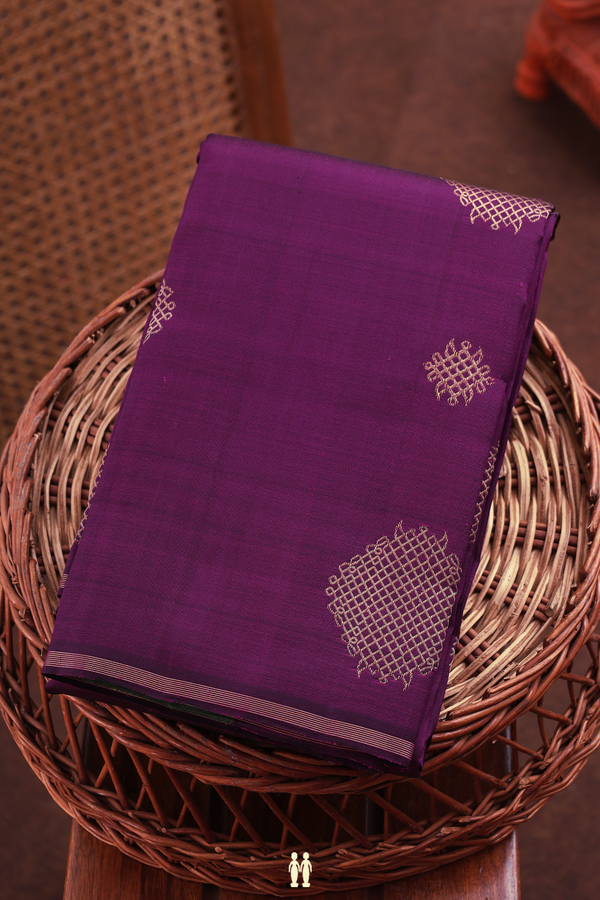Kanchipuram Silk Saree In Plum Purple With Zari Motifs