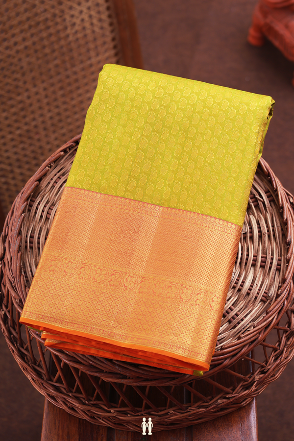 Kanchipuram Silk Saree In Pear Green With Jacquard Pattern