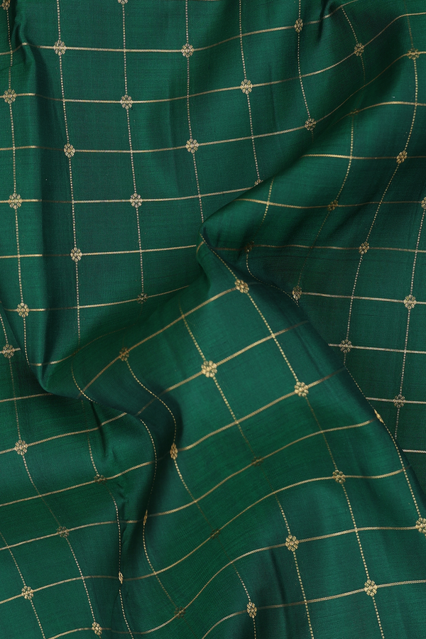 Kanchipuram Silk Saree In Forest Green With Checks Design