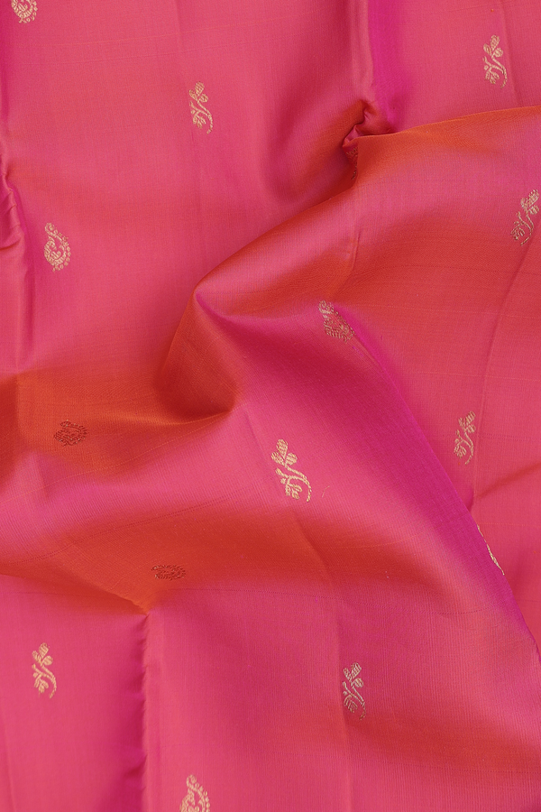Kanchipuram Silk Saree In Coral Pink With Floral Buttas