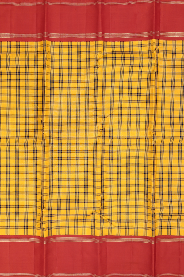 Kanchipuram Silk Saree In Honey Yellow With Checks Design