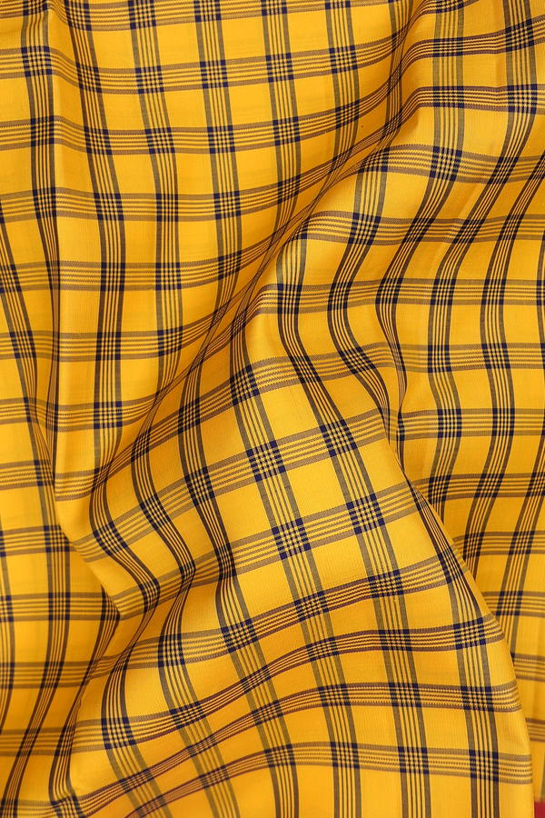 Kanchipuram Silk Saree In Honey Yellow With Checks Design