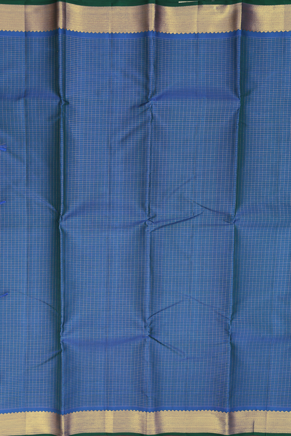 Kanchipuram Silk Saree In Cobalt Blue With Checks Design