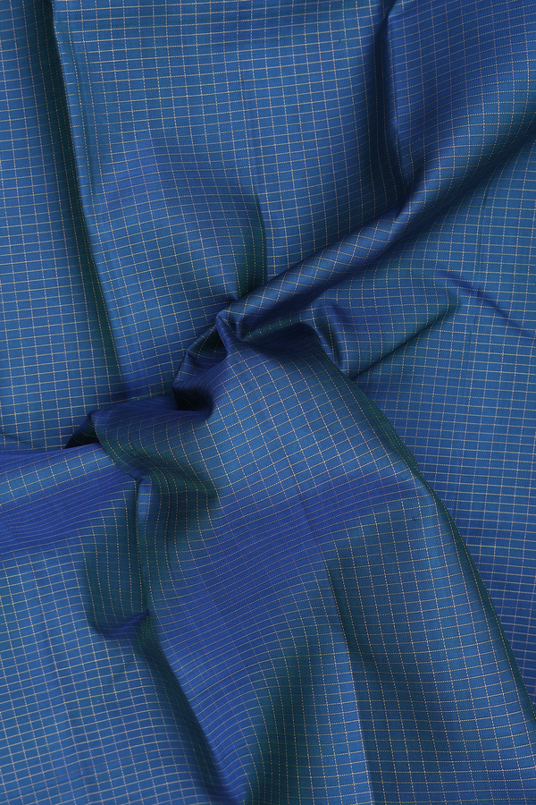 Kanchipuram Silk Saree In Cobalt Blue With Checks Design