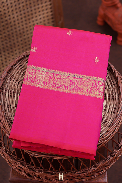 Kanchipuram Silk Saree In Rani Pink With Chakram Buttas