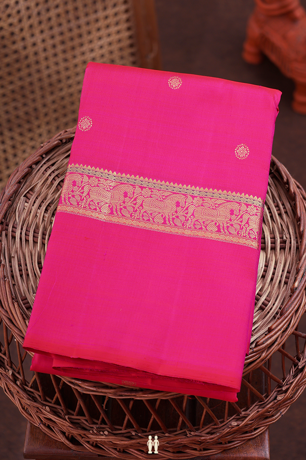 Kanchipuram Silk Saree In Rani Pink With Chakram Buttas