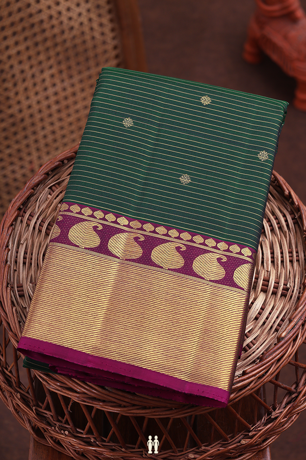 Kanchipuram Silk Saree In Forest Green With Stripes Design