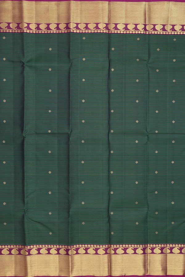 Kanchipuram Silk Saree In Forest Green With Stripes Design