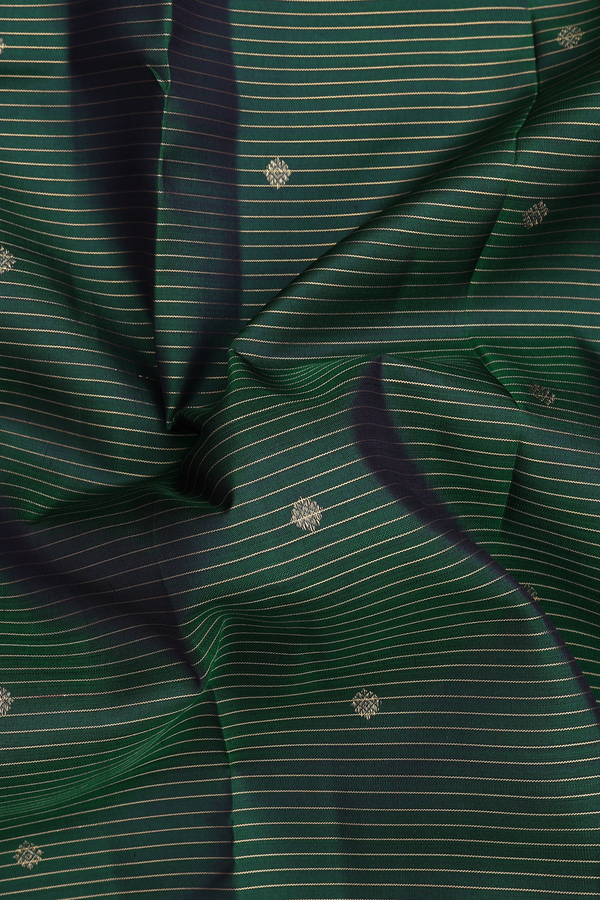 Kanchipuram Silk Saree In Forest Green With Stripes Design