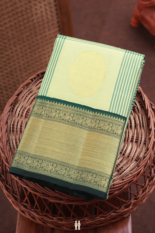 Kanchipuram Silk Saree In Shades Of Green With Checks Design