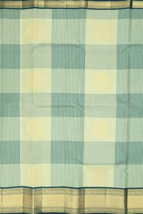 Kanchipuram Silk Saree In Shades Of Green With Checks Design