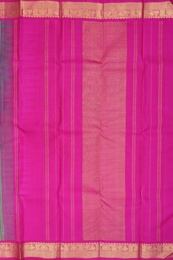 Kanchipuram Silk Saree In Parrot Green With Checks Design