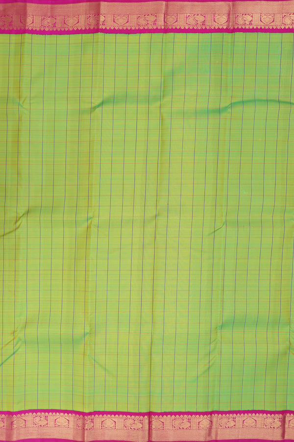 Kanchipuram Silk Saree In Parrot Green With Checks Design