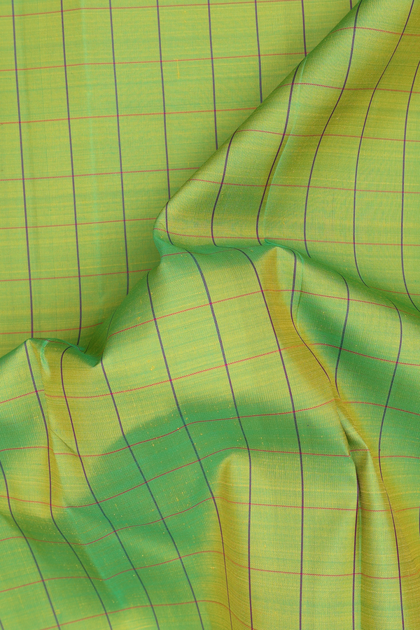 Kanchipuram Silk Saree In Parrot Green With Checks Design