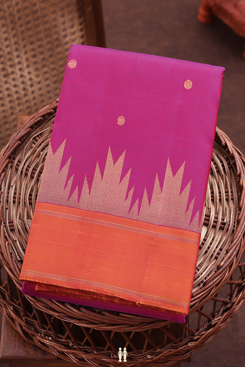 Kanchipuram Silk Saree In Dark Pink With Floral Buttas