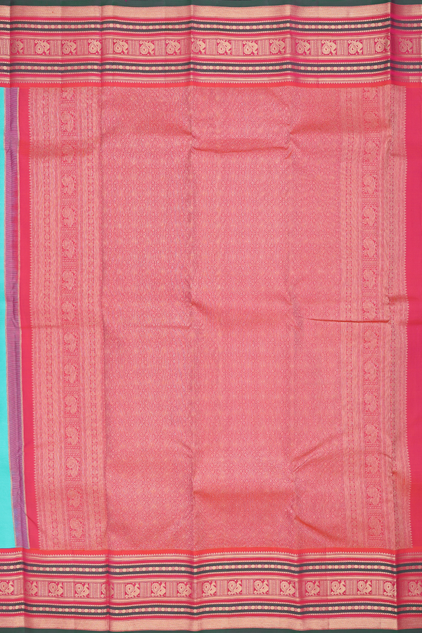 Kanchipuram Silk Saree In Aqua Blue With Peacock Buttas