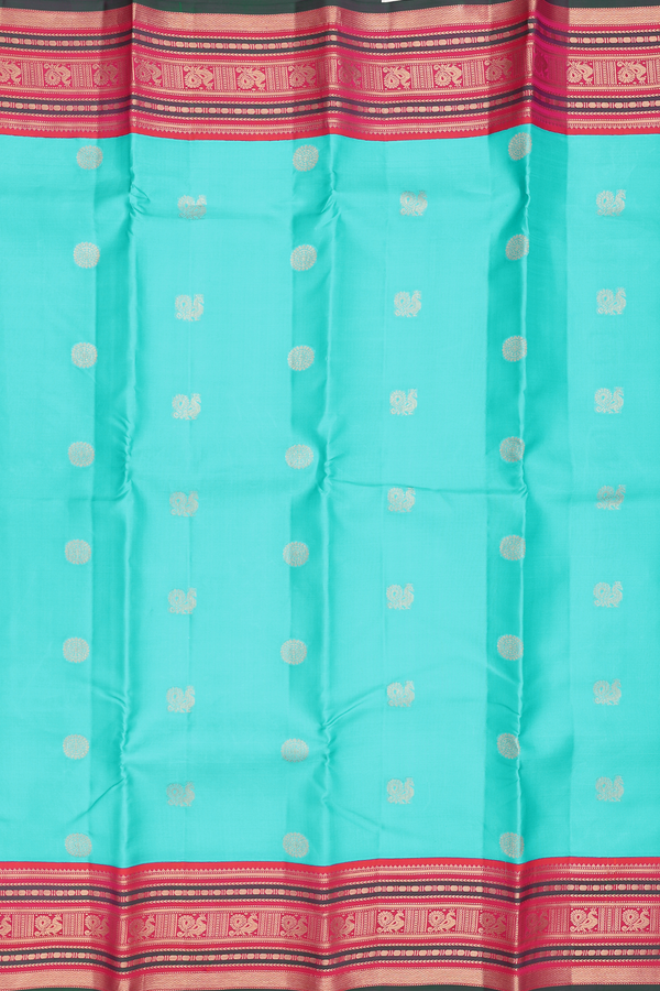 Kanchipuram Silk Saree In Aqua Blue With Peacock Buttas