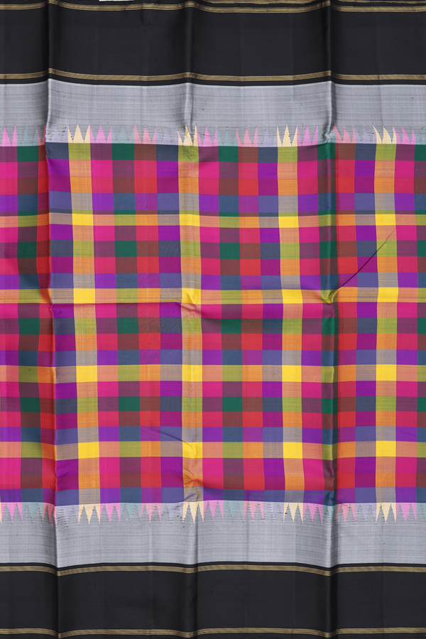 Kanchipuram Silk Saree In Multicolor With Checks Design