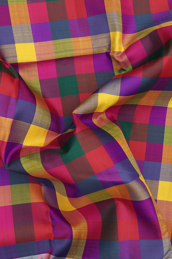 Kanchipuram Silk Saree In Multicolor With Checks Design